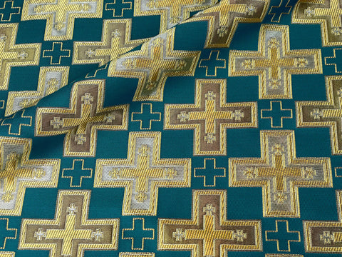 STOCK 1.9m Priestly fabric with crosses IERO 79 – turquoise/gold