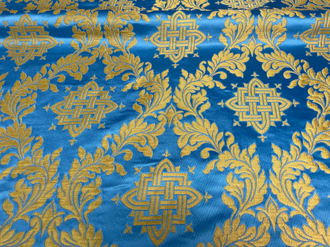 STOCK 5m Liturgical metallic jacquard brocade fabric (IERO 42) - light blue/gold