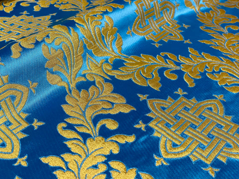 STOCK 5m Liturgical metallic jacquard brocade fabric (IERO 42) - light blue/gold