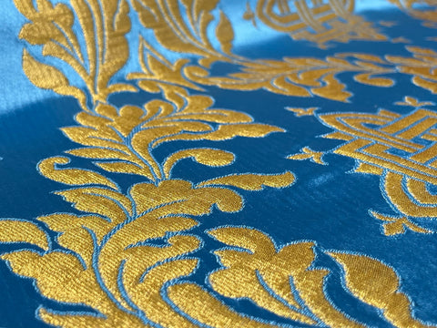 STOCK 5m Liturgical metallic jacquard brocade fabric (IERO 42) - light blue/gold