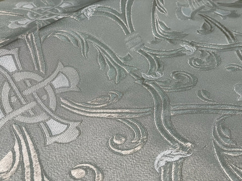 STOCK 5m Clerical brocade with crosses, metallic brocade jacquard fabric (IERO 29) - silver